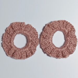 HANDMADE Glittery Dusty Rose / Pink Mauve Ruffle Crocheted Hair Scrunchies 2pk